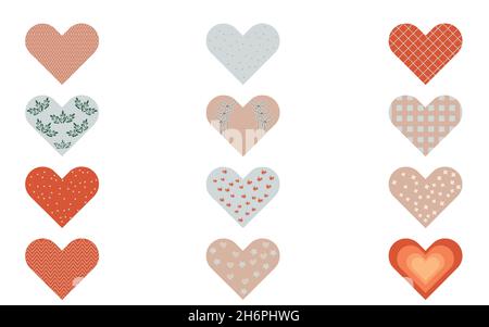 Flat cartoon heart set. Romantic abstract symbol of various shapes for Valentine's Day. Stock Vector