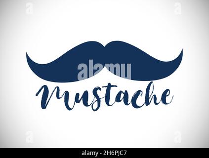 Creative retro mustache image and letteting text in brushing arts style. Isolated abstract graphic design template. Black and white monochrome colors. Stock Vector