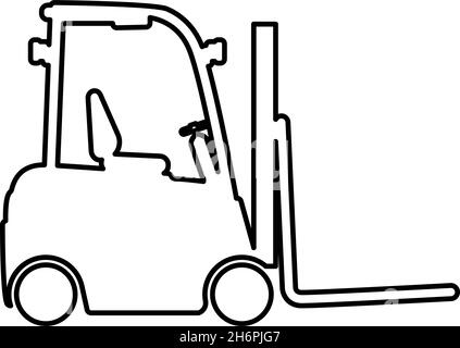 Forklift Loader Fork lift warehouse truck silhouette contour outline icon black color vector illustration flat style simple image Stock Vector