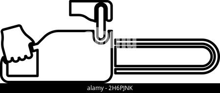 Chainsaw in hand lumberjack woodcutter contour outline icon black color vector illustration flat style simple image Stock Vector