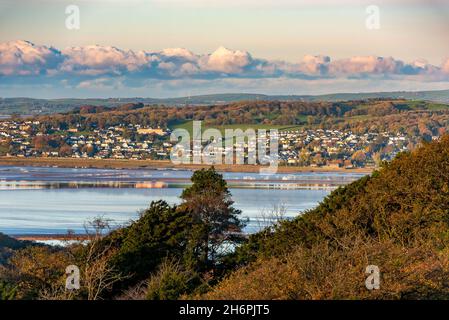 Morning view of Grange-over-Sands, Morecambe Bay from Arnside Knott, Arnside, Milnthorpe, Cumbria, UK. Stock Photo