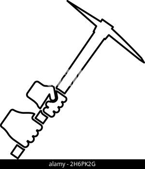 Mining pickaxe Mattock pick axe in hand contour outline icon black color vector illustration flat style simple image Stock Vector