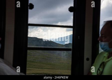 Views from the Snowden railway train as it climbs up the mountain, Snowdonia, Wales, UK, Stock Photo