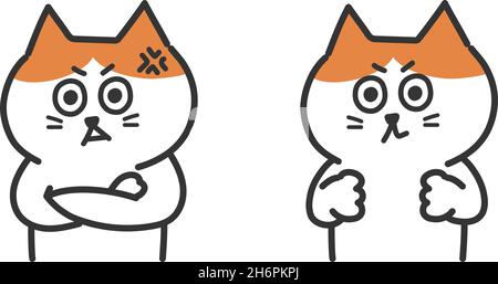 Set of angry red tabby and white cats. Vector illustration isolated on white background. Stock Vector