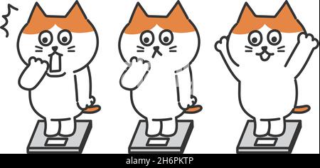 Set of red tabby and white cats getting on the body scale. Vector illustration isolated on white background. Stock Vector