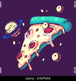 SPACE PIZZA ILLUSTRATION Stock Vector
