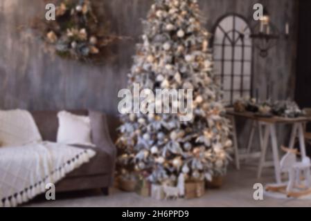 Blurred view of beautiful Christmas room interior. Stock Photo