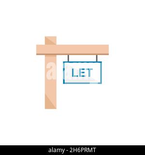 Vector hanging "to let" sign from a pole with blue text. Use in your real estate agency website, for sale brochures and advertisement. Stock Vector