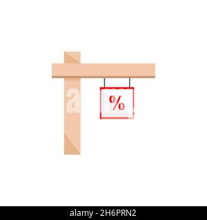 Vector hanging "for sale" sign from a pole with red percent symbol. Use in your real estate agency website, for sale brochures and advertisement. Stock Vector
