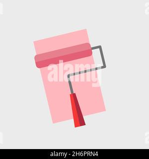 Vector paint roller brushes icon with pink paint swatch. Use for your DIY projects, home renovations and baby room swatches. Stock Vector