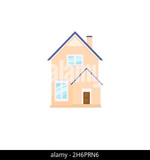 Vector of a classic two story British house icon in light cream colours. Use it for your real-estate sites, advertisement or infographics. Stock Vector