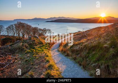 Sunset over Ardmucknish bay and Mull from Ben Lora, Argyll Stock Photo