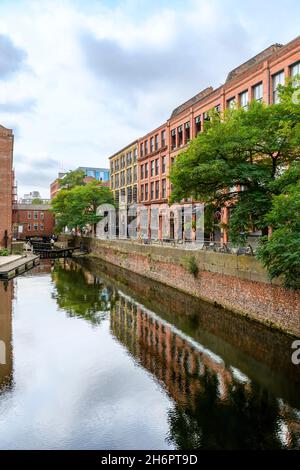 The Rochdale Canal running alongside Canal Street in Manchester's Gay Village. On the left is Lock 86, (numbered 87 on the map). Stock Photo