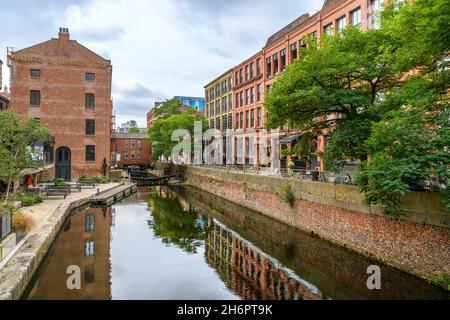 The Rochdale Canal running alongside Canal Street in Manchester's Gay Village. On the left is Lock 86, (numbered 87 on the map). Stock Photo