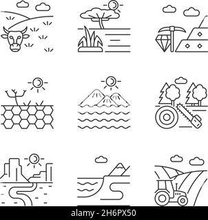 Industrial land linear icons set Stock Vector