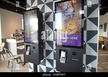 automatich touch screen ordering stations taco bell kirkby Liverpool merseyside uk Stock Photo