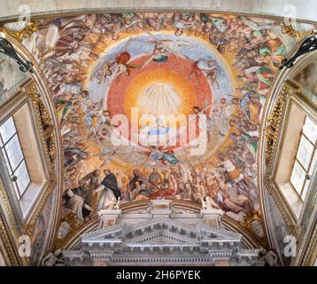 ROME, ITALY - SEPTEMBER 2, 2021: The ceiling fresco Glory of St. Giacinto in the side chapel of Basilica di Santa Sabina by  Federico Zuccari Stock Photo