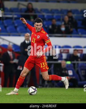 Cardiff, UK. 16th Nov, 2021. Kieffer Moore of Wales in action. FIFA World Cup qualifier, group E, Wales v Belgium at the Cardiff city stadium in Cardiff, South Wales on Tuesday 16th November 2021. Editorial use only. pic by Andrew Orchard/Andrew Orchard sports photography/Alamy Live News Credit: Andrew Orchard sports photography/Alamy Live News Stock Photo