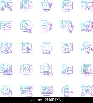 Digital skills gradient linear vector icons set Stock Vector