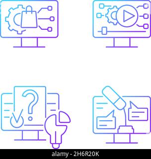 Engaging with digital technology gradient linear vector icons set Stock Vector
