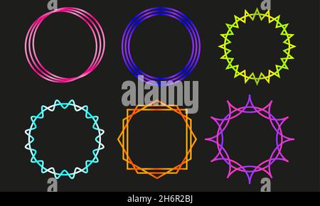 Vector set of neon frames of different colors and shapes Stock Vector