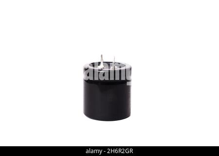 Electrolitic capapacitor isolated on a white background close up Stock Photo