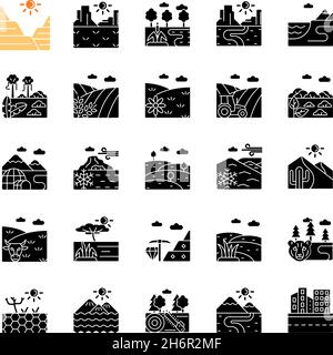 Land types black glyph icons set on white space Stock Vector