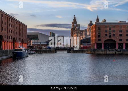 The stunning Royal Albert Docks on Liverpool's historic waterfront. Stock Photo