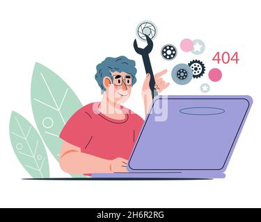 Online technical support of site or mobile app, site software problems diagnostics. Stock Vector