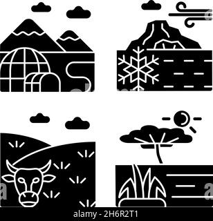 Climate zones black glyph icons set on white space Stock Vector