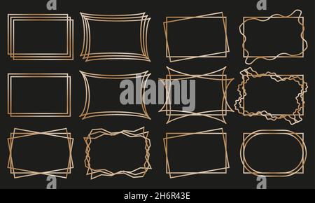 Golden geometric frames with rectangle shape. Art deco style Stock Vector