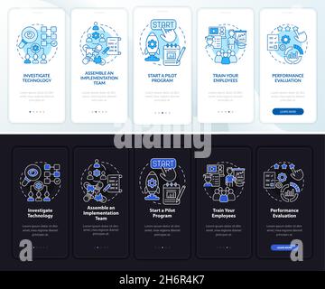 Tech execution steps onboarding mobile app page screen Stock Vector