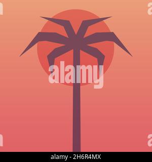 Palm tree in tropical sunset colors, vintage minimalist vector illustration Stock Vector