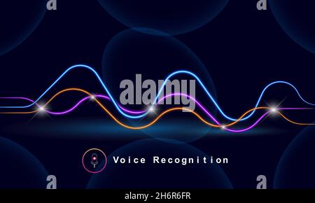 Voice recognition colorful audio frequency technology concept vector illustration. Sound wave technology vector with microphone sign. Stock Vector