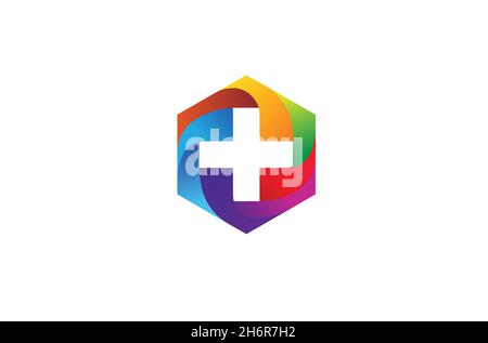 Colorful Geometric Hexagon Medical Head Logo Design Vector Illustration Stock Vector