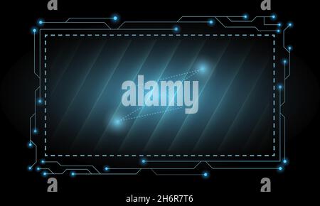Abstract blue screen Hi-tech hologram frame power sign technology background. Futuristic HUD technology frame background. Stock Vector
