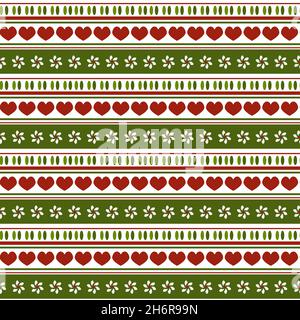Pattern with hearts and daisies on a striped background. Vector illustration. Stock Vector