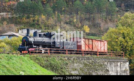Partisan Train in Museum Battle for the Wounded on Neretva River (Jablanica, Bosnia and Herzegovina) Stock Photo