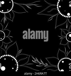 Black and white graphic frame, floral pattern, vector Stock Photo