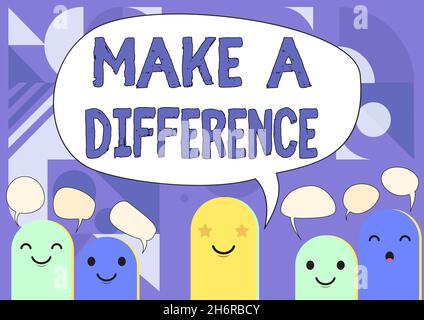 Inspiration showing sign Make A Difference. Business concept have significant effect or non on person or situation Cartoon Heads Drawing Drawing With Stock Photo