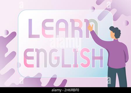 Hand writing sign Learn English. Concept meaning gain acquire knowledge in new language by study Abstract Composing New Email, Creating Online Stock Photo