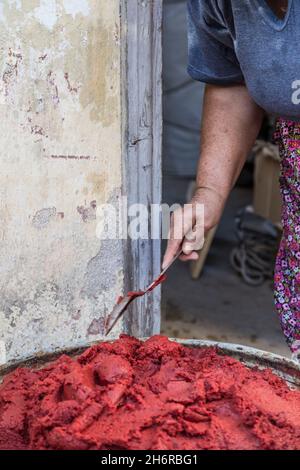 Preparing homemade tomato paste in Turkey for winter Stock Photo