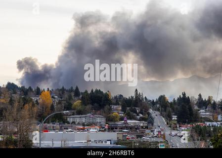 Black Smoke from Fire in the city. Stock Photo