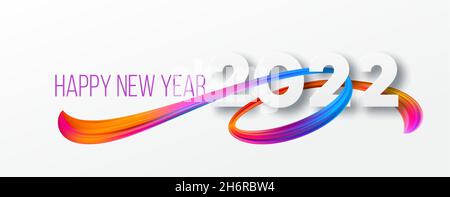 Calendar header 2022 number on colorful abstract color paint brush strokes background. Happy 2022 new year colorful background. Vector illustration Stock Vector