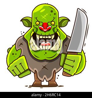 Orc, character, computer games, dagger, Cartoon, vector Stock Vector