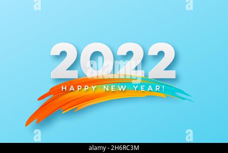 Calendar header 2022 number on colorful abstract color paint brush strokes background. Happy 2022 new year colorful background. Vector illustration Stock Vector