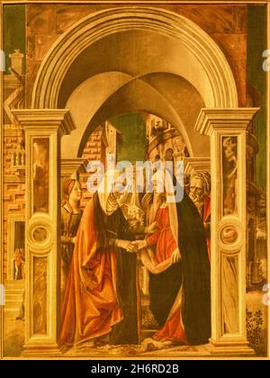 FORLÍ, ITALY - NOVEMBER 10, 2021: The renaissance paintin of Visitation in the church Basilica di San Mercuriale by Baltasare Carrari (beginn 16. cent Stock Photo