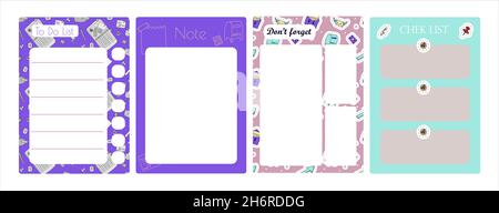 Vector set of weekly planner, to do list, note, background. School planner with doodle sketch. Hand-drawn elements for email. Icons with paper Stock Vector