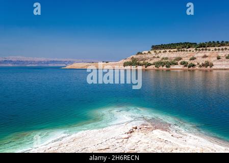 Shoreline of the Dead Sea in Jordan Stock Photo