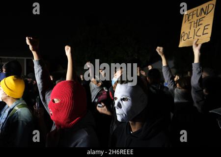 Los Angeles, CA, USA. 31st Aug, 2020. A crowd gathers to protest at the scene of the shooting of Dijon Kizzee. Credit: Rise Images/Alamy Stock Photo